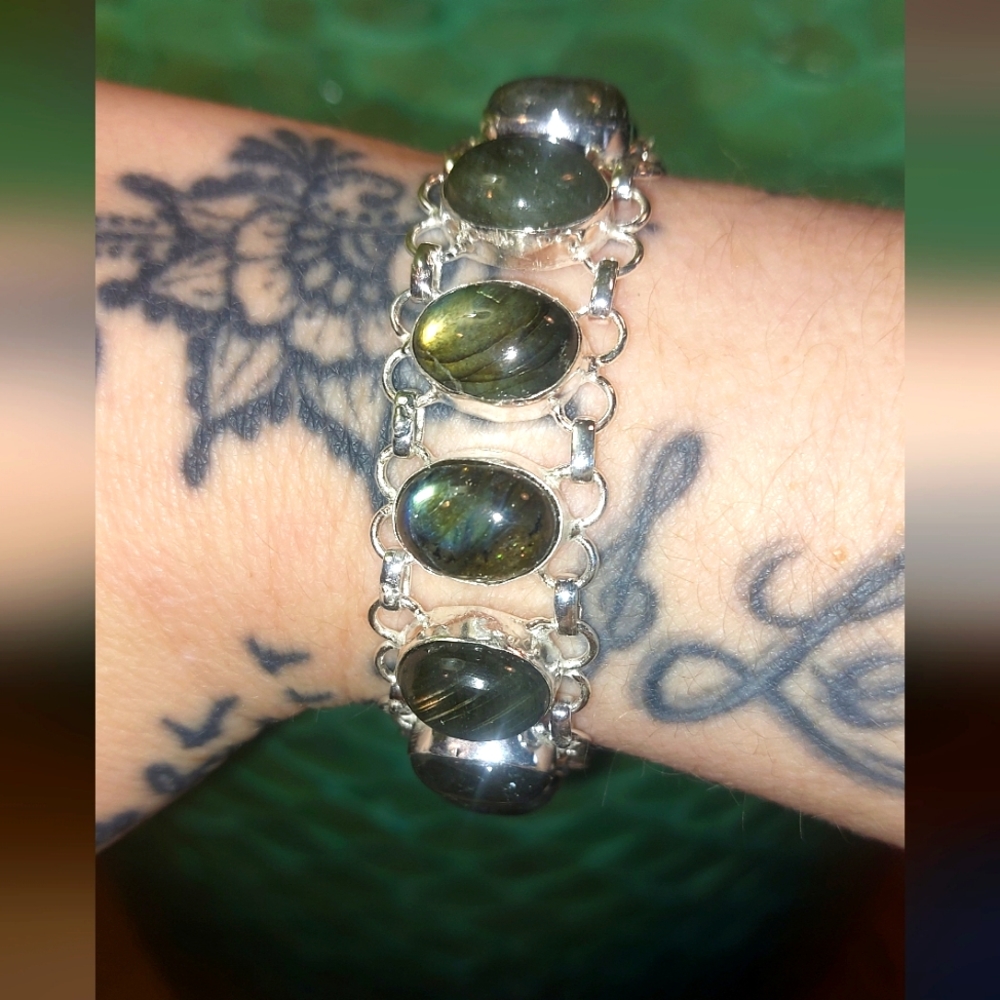 Labradorite 10 Stone Toggle Statement Bracelet - image 1